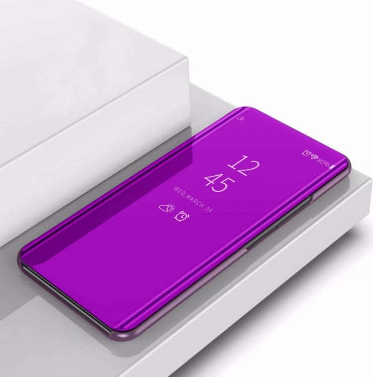 For Huawei Enjoy 10 Plus Plating Mirror Left and Right Flip Cover with Bracket Holster(Purple)