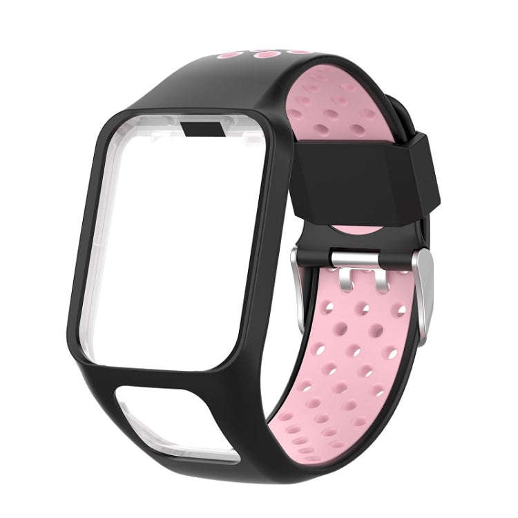 For TomTom Spark Runner 2 / 3 Strap Universal Model Two Color Silicone Replacement Wristband(Blac...
