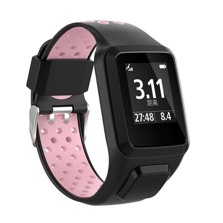 For TomTom Spark Runner 2 / 3 Strap Universal Model Two Color Silicone Replacement Wristband(Blac...