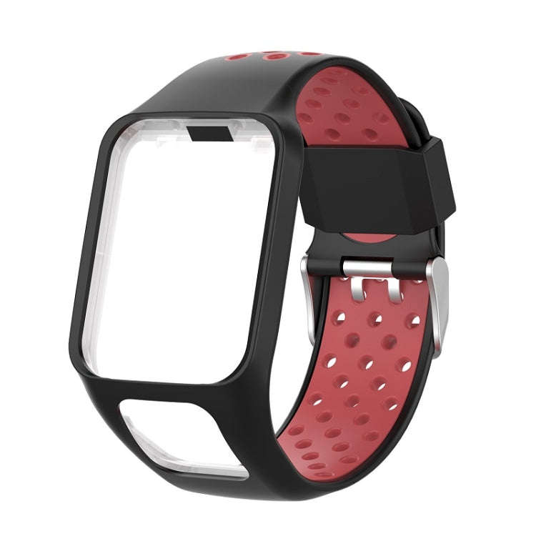 For TomTom Spark Runner 2 / 3 Strap Universal Model Two Color Silicone Replacement Wristband(Blac...