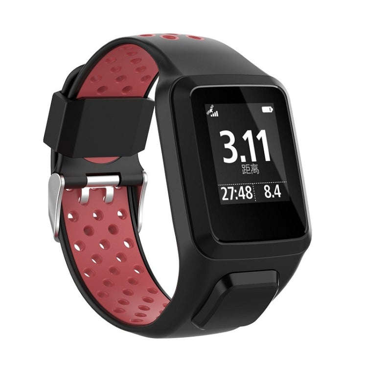 For TomTom Spark Runner 2 / 3 Strap Universal Model Two Color Silicone Replacement Wristband(Blac...