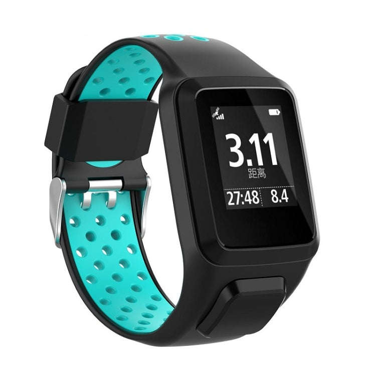 For TomTom Spark Runner 2 / 3 Strap Universal Model Two Color Silicone Replacement Wristband(Blac...