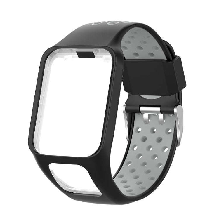 For TomTom Spark Runner 2 / 3 Strap Universal Model Two Color Silicone Replacement Wristband(Blac...