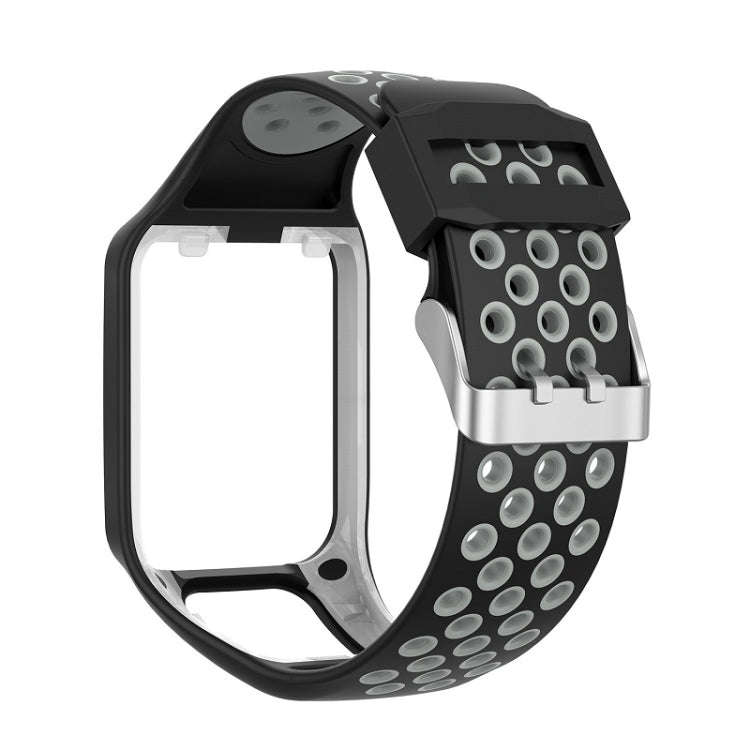 For TomTom Spark Runner 2 / 3 Strap Universal Model Two Color Silicone Replacement Wristband(Blac...