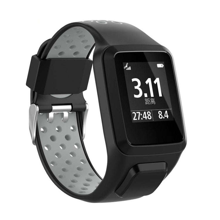 For TomTom Spark Runner 2 / 3 Strap Universal Model Two Color Silicone Replacement Wristband(Blac...