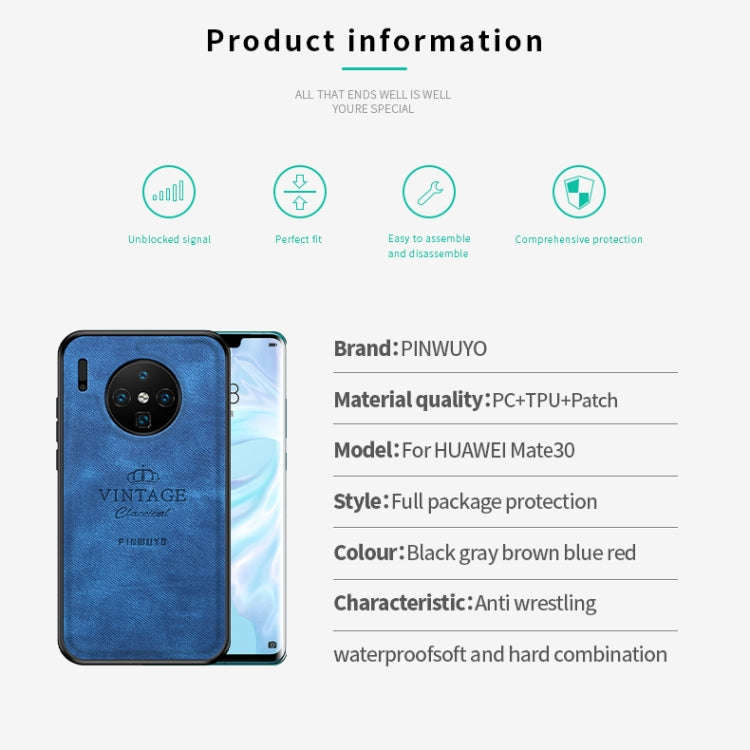 For Huawei Mate 30 PINWUYO Shockproof Waterproof Full Coverage PC + TPU + Skin Protective Case(Bl...