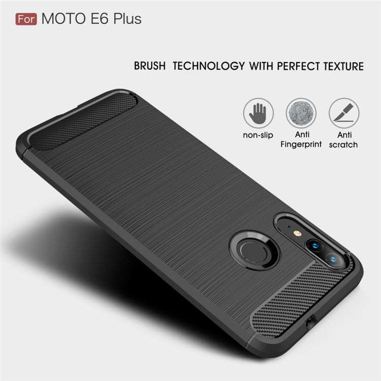 For Moto E6 Plus Brushed Texture Carbon Fiber TPU Case(Black)