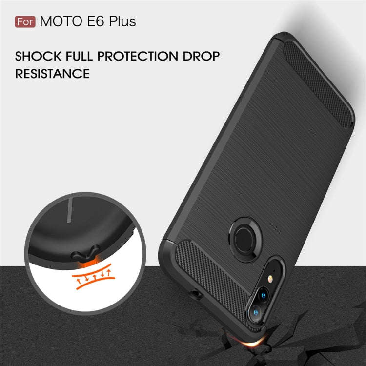 For Moto E6 Plus Brushed Texture Carbon Fiber TPU Case(Black)