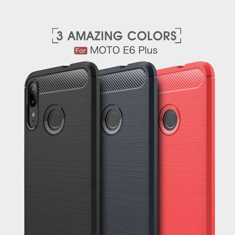 For Moto E6 Plus Brushed Texture Carbon Fiber TPU Case(Black)