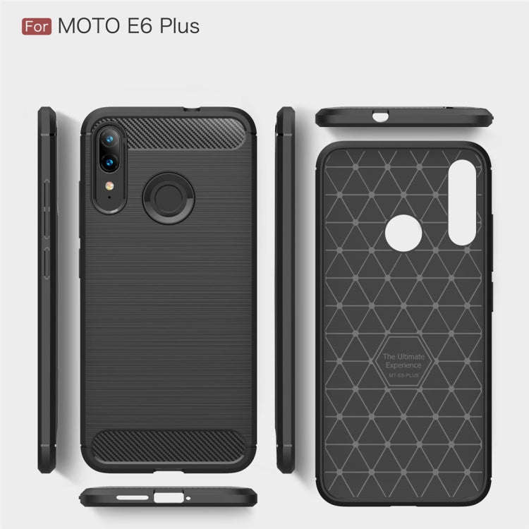 For Moto E6 Plus Brushed Texture Carbon Fiber TPU Case(Black)