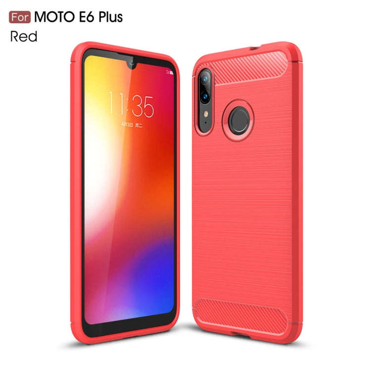 For Moto E6 Plus Brushed Texture Carbon Fiber TPU Case(Red)