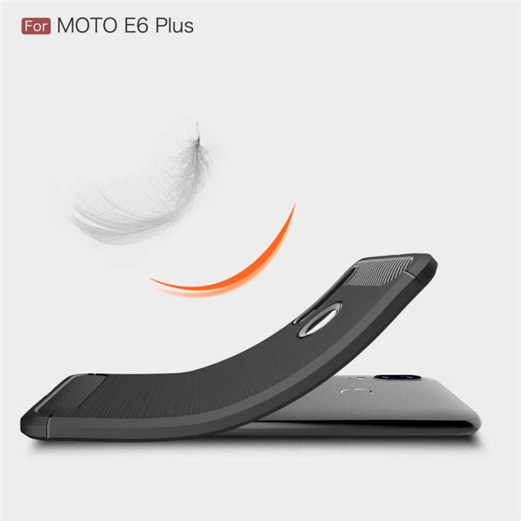 For Moto E6 Plus Brushed Texture Carbon Fiber TPU Case(Red)