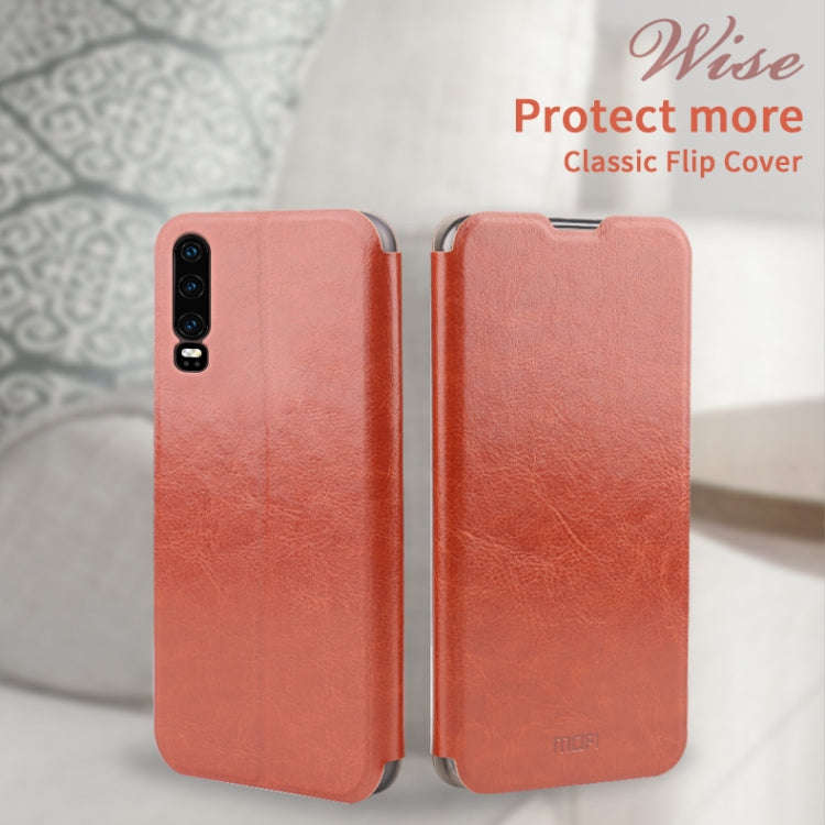 For Huawei P30 MOFI Rui Series Classical Leather Flip Leather Case With Bracket Embedded Steel Pl...