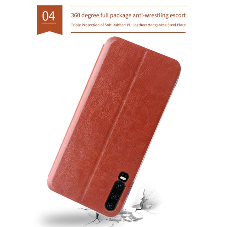 For Huawei P30 MOFI Rui Series Classical Leather Flip Leather Case With Bracket Embedded Steel Pl...