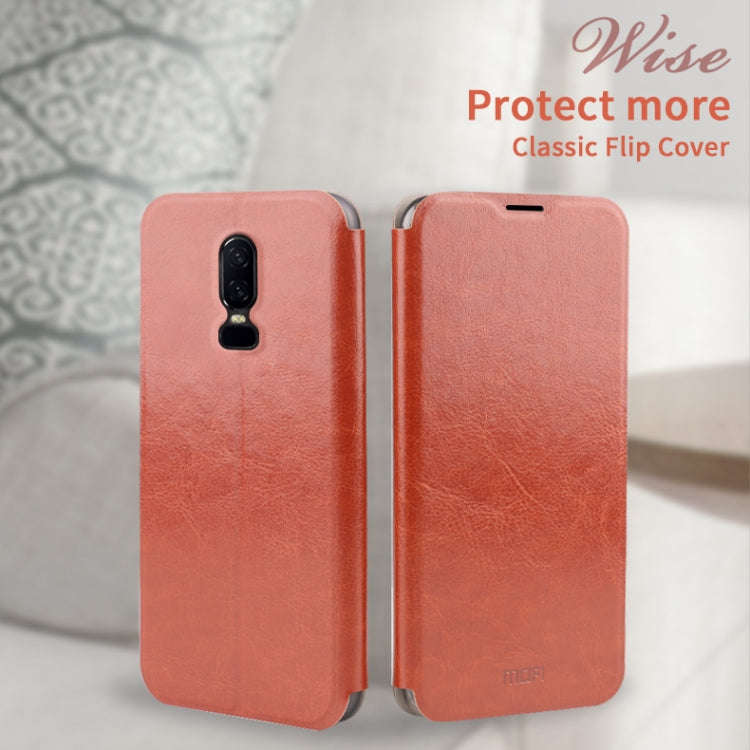 For Oneplus 6 MOFI Rui Series Classical Leather Flip Leather Case With Bracket Embedded Steel Pla...