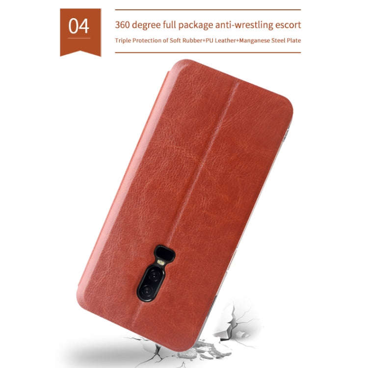 For Oneplus 6 MOFI Rui Series Classical Leather Flip Leather Case With Bracket Embedded Steel Pla...