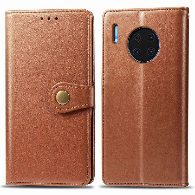 For Huawei Mate 30 Pro  Retro Solid Color Leather Buckle Phone Case with Lanyard & Photo Frame & ...