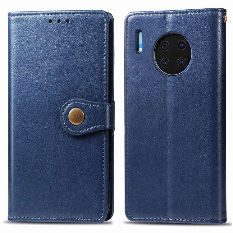For Huawei Mate 30 Pro  Retro Solid Color Leather Buckle Phone Case with Lanyard & Photo Frame & ...