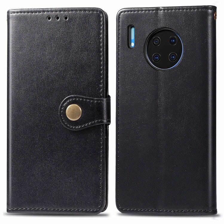 For Huawei Mate 30 Pro  Retro Solid Color Leather Buckle Phone Case with Lanyard & Photo Frame & ...