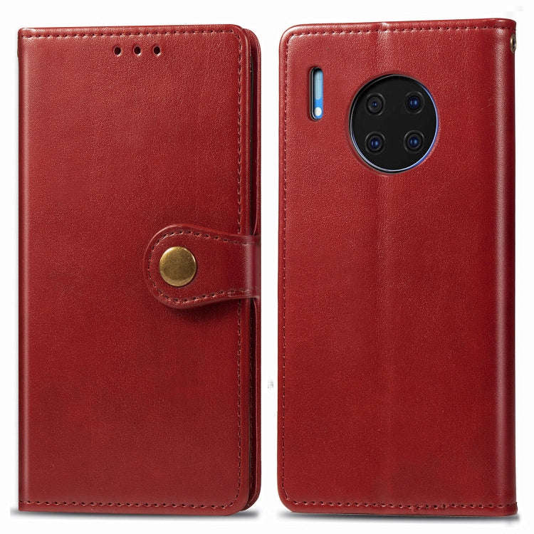 For Huawei Mate 30 Pro  Retro Solid Color Leather Buckle Phone Case with Lanyard & Photo Frame & ...