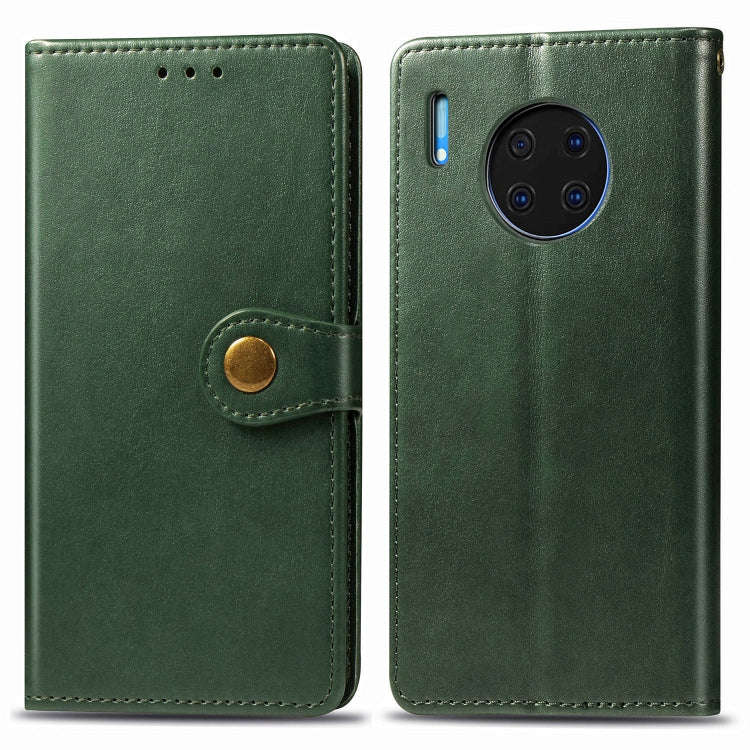 For Huawei Mate 30 Pro  Retro Solid Color Leather Buckle Phone Case with Lanyard & Photo Frame & ...
