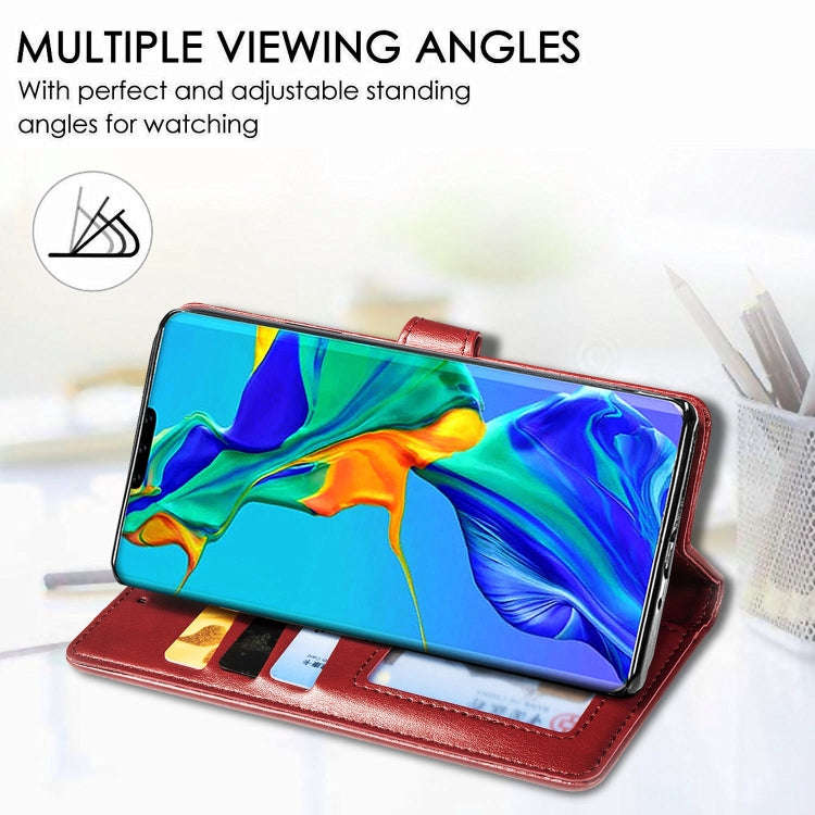 For Huawei Mate 30 Pro  Retro Solid Color Leather Buckle Phone Case with Lanyard & Photo Frame & ...
