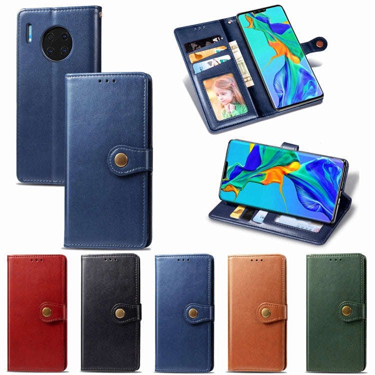 For Huawei Mate 30 Pro  Retro Solid Color Leather Buckle Phone Case with Lanyard & Photo Frame & ...