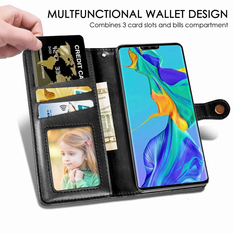 For Huawei Mate 30 Pro  Retro Solid Color Leather Buckle Phone Case with Lanyard & Photo Frame & ...
