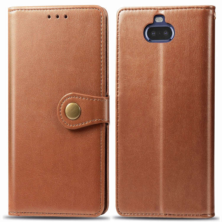 For Sony Xperia 20 Retro Solid Color Leather Buckle Phone Case with Lanyard & Photo Frame & Card ...