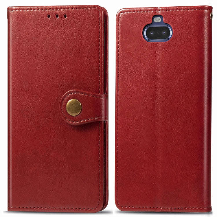 For Sony Xperia 20 Retro Solid Color Leather Buckle Phone Case with Lanyard & Photo Frame & Card ...