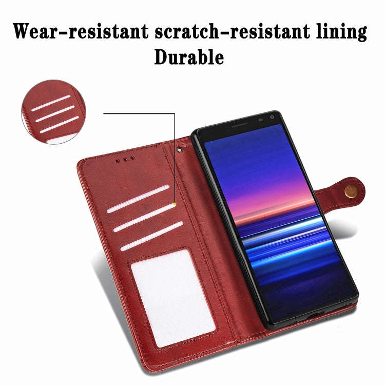 For Sony Xperia 20 Retro Solid Color Leather Buckle Phone Case with Lanyard & Photo Frame & Card ...