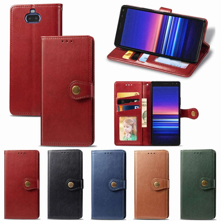 For Sony Xperia 20 Retro Solid Color Leather Buckle Phone Case with Lanyard & Photo Frame & Card ...