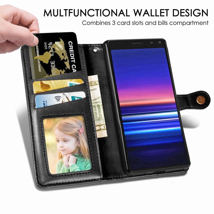 For Sony Xperia 20 Retro Solid Color Leather Buckle Phone Case with Lanyard & Photo Frame & Card ...