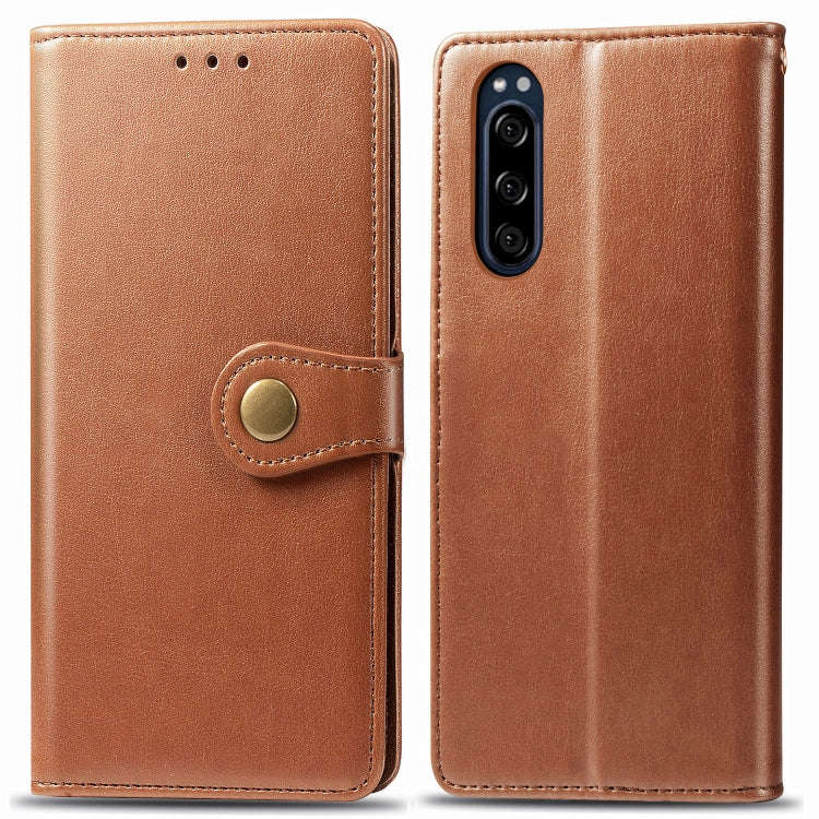 For Sony Xperia 5 Retro Solid Color Leather Buckle Phone Case with Lanyard & Photo Frame & Card S...