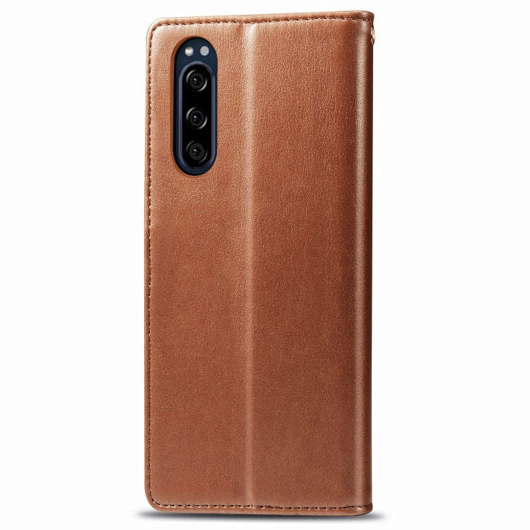 For Sony Xperia 5 Retro Solid Color Leather Buckle Phone Case with Lanyard & Photo Frame & Card S...