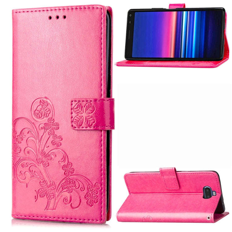 For Sony Xperia 20 Four-leaf Clasp Embossed Buckle Mobile Phone Protection Leather Case with Lany...