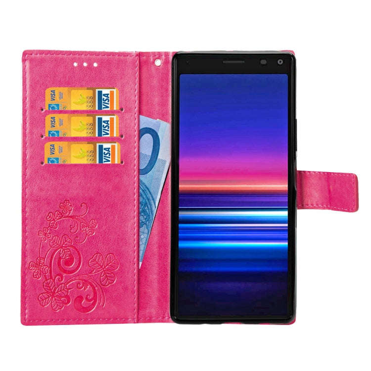 For Sony Xperia 20 Four-leaf Clasp Embossed Buckle Mobile Phone Protection Leather Case with Lany...