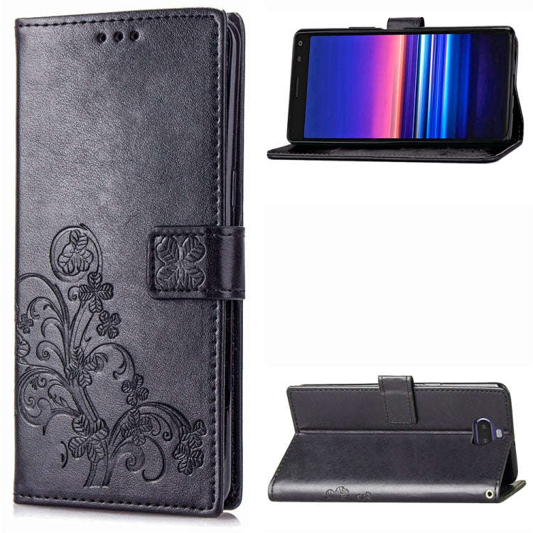 For Sony Xperia 20 Four-leaf Clasp Embossed Buckle Mobile Phone Protection Leather Case with Lany...