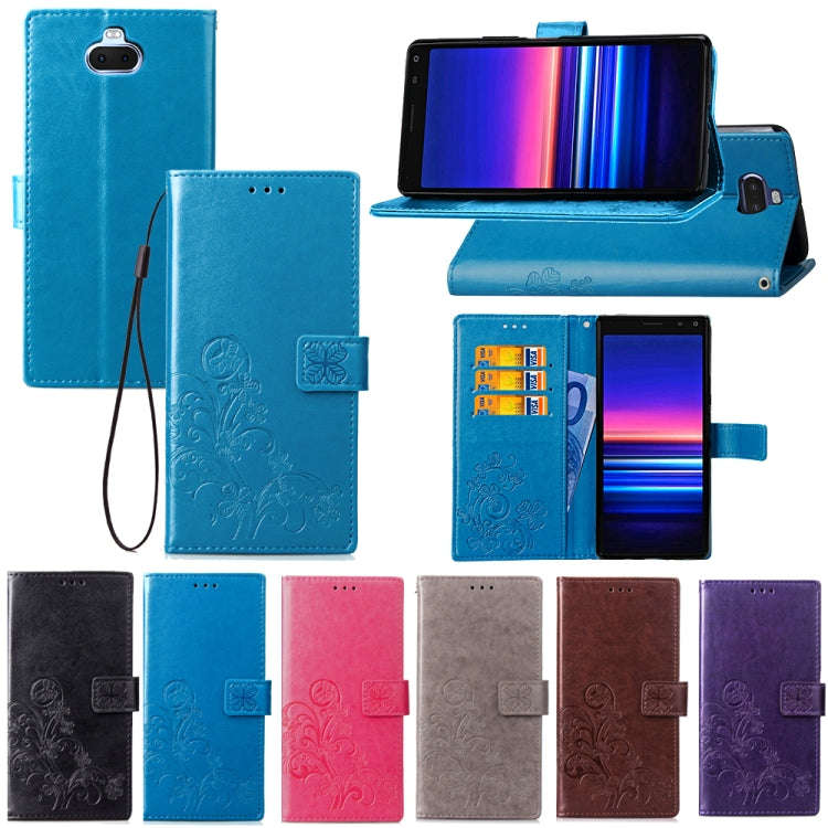 For Sony Xperia 20 Four-leaf Clasp Embossed Buckle Mobile Phone Protection Leather Case with Lany...