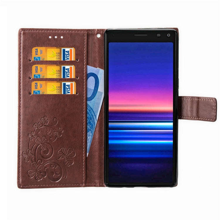 For Sony Xperia 20 Four-leaf Clasp Embossed Buckle Mobile Phone Protection Leather Case with Lany...
