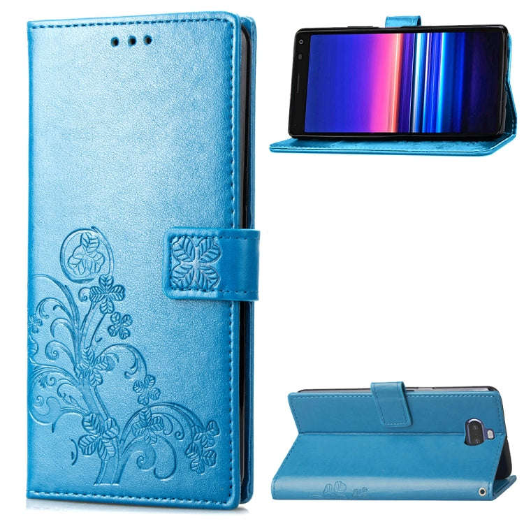 For Sony Xperia 20 Four-leaf Clasp Embossed Buckle Mobile Phone Protection Leather Case with Lany...