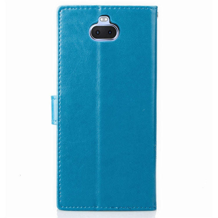 For Sony Xperia 20 Four-leaf Clasp Embossed Buckle Mobile Phone Protection Leather Case with Lany...