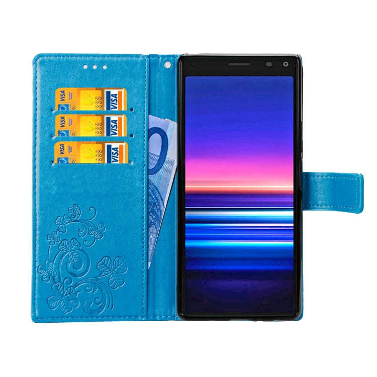 For Sony Xperia 20 Four-leaf Clasp Embossed Buckle Mobile Phone Protection Leather Case with Lany...