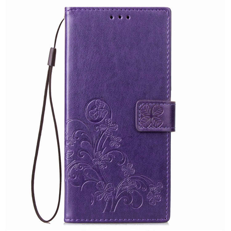 For Sony Xperia 20 Four-leaf Clasp Embossed Buckle Mobile Phone Protection Leather Case with Lany...