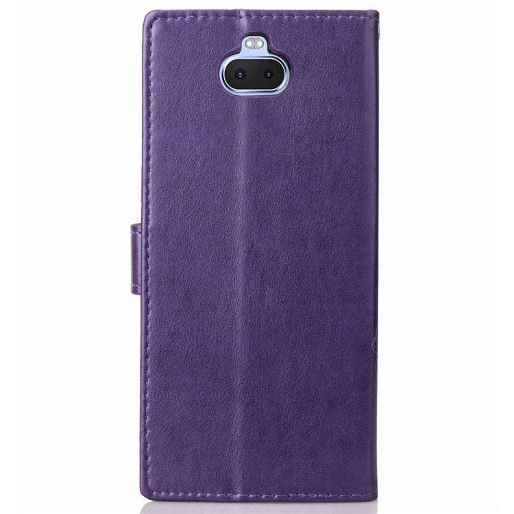 For Sony Xperia 20 Four-leaf Clasp Embossed Buckle Mobile Phone Protection Leather Case with Lany...