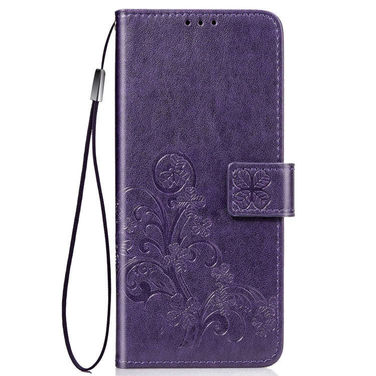 For Sony Xperia 5 Four-leaf Clasp Embossed Buckle Mobile Phone Protection Leather Case with Lanya...