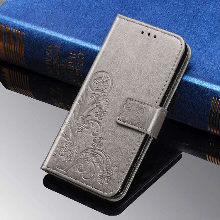 For Sony Xperia 5 Four-leaf Clasp Embossed Buckle Mobile Phone Protection Leather Case with Lanya...