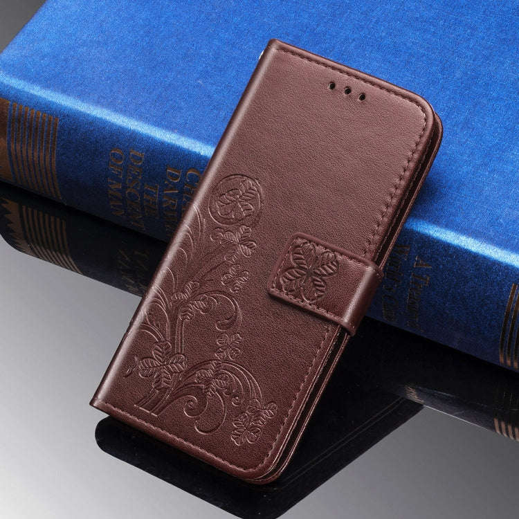 For Sony Xperia 5 Four-leaf Clasp Embossed Buckle Mobile Phone Protection Leather Case with Lanya...