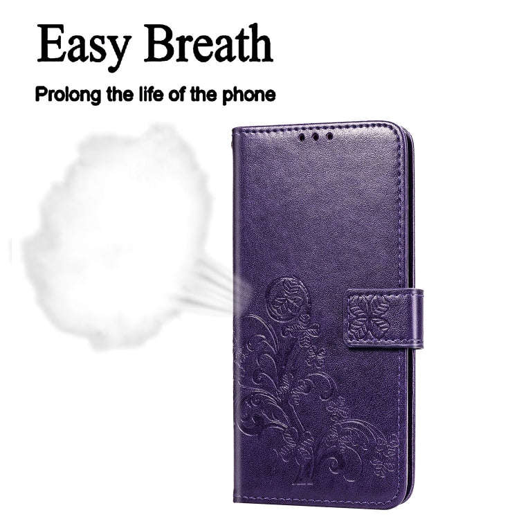 For Sony Xperia 5 Four-leaf Clasp Embossed Buckle Mobile Phone Protection Leather Case with Lanya...