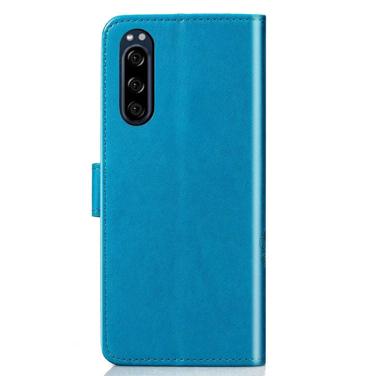 For Sony Xperia 5 Four-leaf Clasp Embossed Buckle Mobile Phone Protection Leather Case with Lanya...